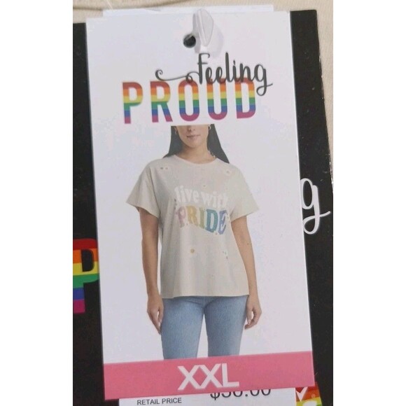 Pride Women "Live with Pride"  T-Shirt Color Beige Size XXL -MSRP $36 - Picture 11 of 16